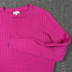 Kim Rogers Womens Pink Cable Knit Cotton Sweater Small 100% Cotton Long Sleeve